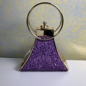 GaBaangs Hoop Handle Purple Sparkling  Beaded Rhinestone Heavy Shoulder Purse